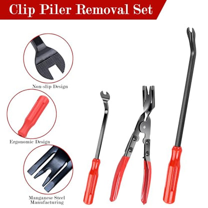 7 Pcs Auto Trim Removal Tool Kit - Plastic Trim Removal Pry Tool with Panel Clip Removal Pliers, Trim Removal Tools for Car Body Upholstery Door Clips Panel Dash, Fastener Remover Clip Pliers