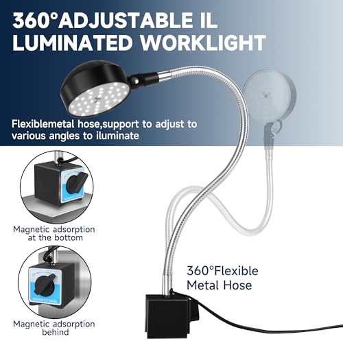 Magnetic Work Light,Work Light with Flexible & Magnetic Base | 2000 Lumens LED Work Light, Mechanic Tool Lights, Shop Lamp for Workbench, Wood Lathe, Sewing Machine, Grill