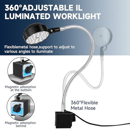 Magnetic Work Light,Work Light with Flexible & Magnetic Base | 2000 Lumens LED Work Light, Mechanic Tool Lights, Shop Lamp for Workbench, Wood Lathe, Sewing Machine, Grill