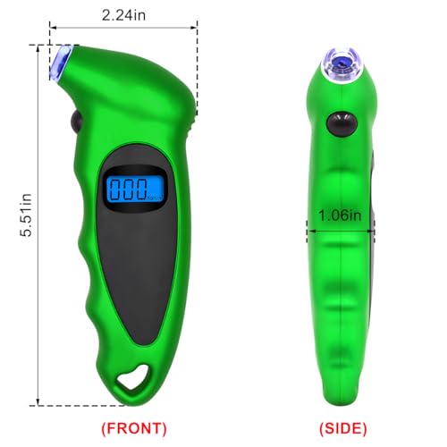 KVAEY Digital Tire Pressure Gauge, 150 PSI 4 Settings Accurate Tire Gauge with Non-Slip Grip, Backlight LCD Tire Pressure Gauge Reader Checker Tool for Car Truck Bicycle Motorcycle (Green) - color: Green