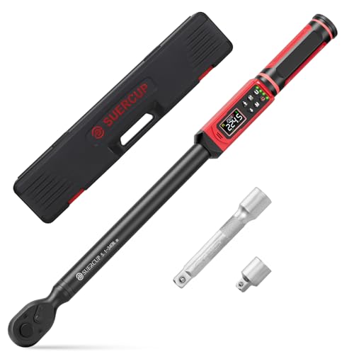 SUERCUP 1/2-Inch Drive Digital Torque Wrench, 3.8-250.8Ft.Lb, for Lug Nuts | Electronic Torque Wrench, 5.1-340Nm, ±1% Accuracy, Vibration/Buzzer/LED, 9 Presets & 5 Units, for Suspension & Truck Repair - size: 1/2" 3.8-250.8Ft.Lb/5.1-340Nm