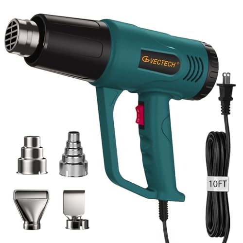 Heat Gun,10FT cable,Dual-Temperature Settings 572°F & 1112°F | 4 Nozzles,Overheat Protection, for crafting, shrink wrap, paint removal,resin,Car tinting - color: Green