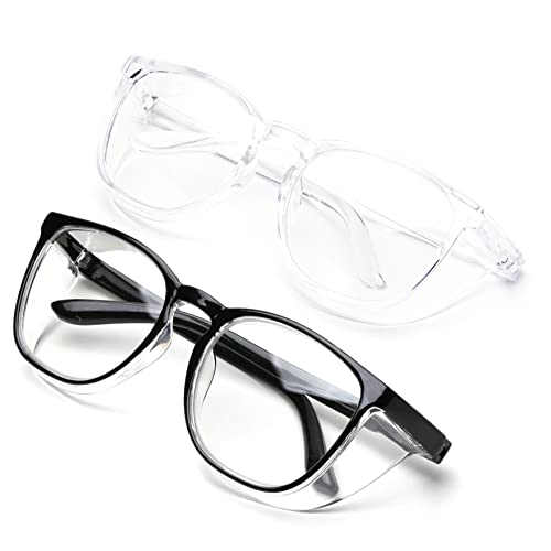 JOO'RTI Anti-Fog Safety Goggles Anti-Blue Light Saftey Glasses Anti-Dust Protective Eyewear for Women and Men - color: 2packs(black & Trans)