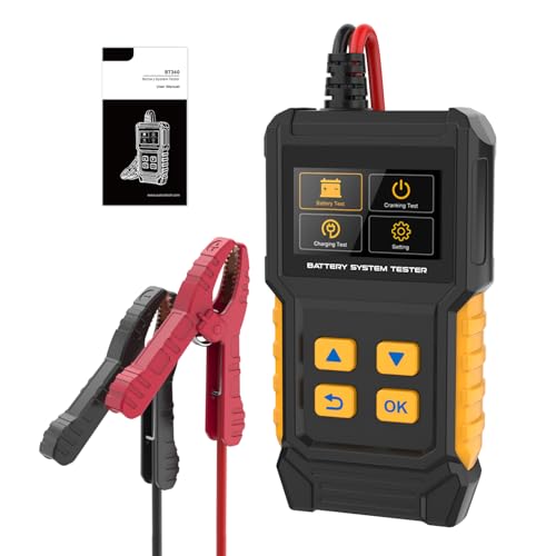 BT360 Car Battery Tester 12V 24V 30-2000 CCA Load Tester Starter Alternator Tester Automotive Charging Cranking System Tester for Motorcycle Car Truck SUV ATV Boat