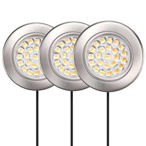 GETINLIGHT 2.5" Wide 3000K Dimmable LED Puck Lights Kit, Plug-in Installation with Recessed or Surface Mounted, Brushed Nickel Finish Over Metal Construction, Set of 3, IN-0113-3-SN - color: Brushed Nickel
