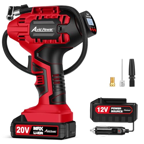 AVID POWER Tire Inflator Portable Air Compressor,20V Cordless Tire Pump, Rechargeable Air Pump for Car Tires and other Inflatables (Red) - color: Red