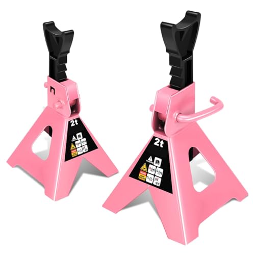 Auto Dynasty 2 pcs Jack Stands Low Profile Garage Steel Lifting Car Stand Service Lift Floor Jack Stand, 2 Ton (4400 lbs), Lifting Range 11" to 17", for SUV, Car and Truck, Pink - color: Pink, size: 2 ton