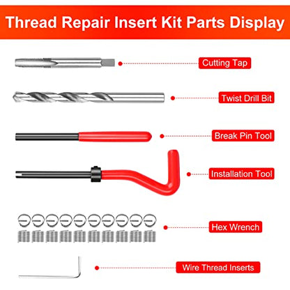 Thread Repair Kit M8X1.25mm, Metric Thread Repair Insert Kit ﻿ | with HSS Drill Bits, Rethreading Inserts Tool Set for Damaged Thread Repairing - size: Metric,M8×1.25mm