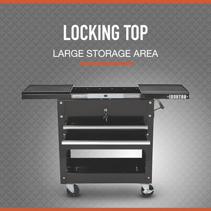 Ironton 28in. 2-Drawer Rolling Tool Cart, 350-Lb., Locking Drawers | Heavy-duty steel frame, open lower tray, quick-access tool organization, garage/workshop/warehouse use, easy maneuvering - size: 2 Drawer