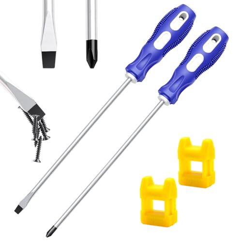 2-Pack 8 Inch Slotted & Phillips Screwdriver Set, Long Phillips and Flat Head Magnetic Screwdriver with Rubber Handle - size: 8 Inch