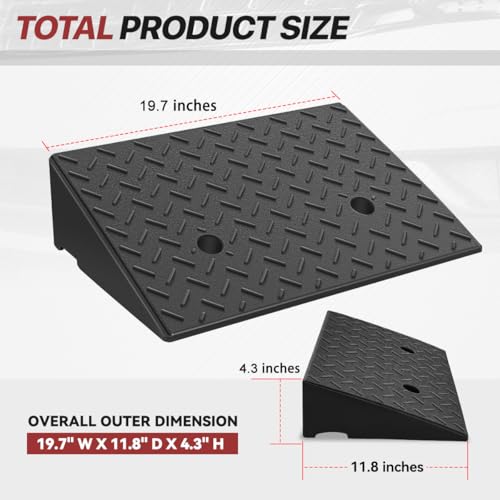 Rubber Curb Ramp, 4.3" Rise Height - Sidewalk & Driveway Access for Forklift, Car, SUV, Wheelchair, Bike - Threshold Bridge Ramp for Warehouse & Garage - size: 4.3" Rise