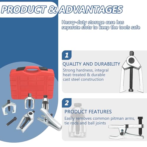 5-in-1 Ball Joint Separator Pitman Arm Puller Tie Rod End Tool Set for Front End Service Tie Rod Removal Tool Splitter Removal Kit - color: Red