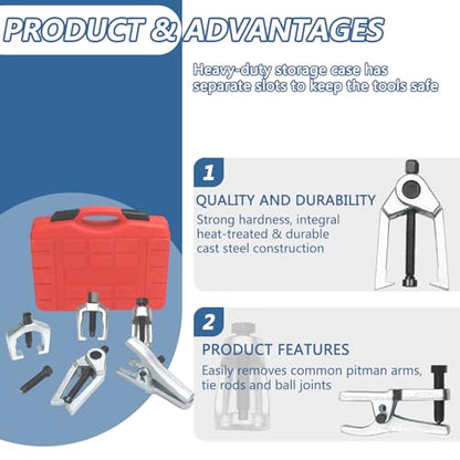 5-in-1 Ball Joint Separator Pitman Arm Puller Tie Rod End Tool Set for Front End Service Tie Rod Removal Tool Splitter Removal Kit - color: Red