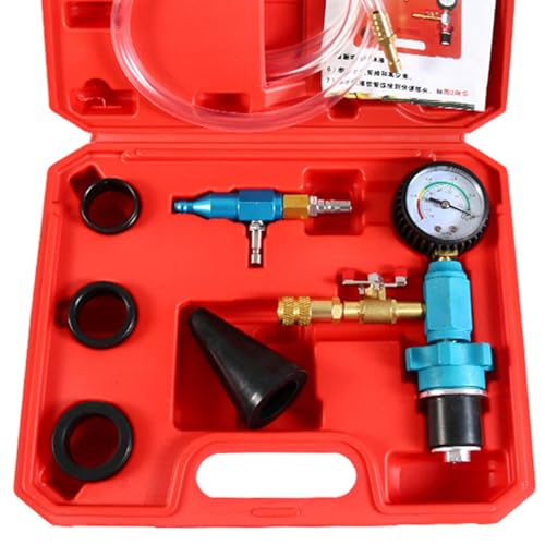 Coolant Vacuum Refill Set Multipurpose Coolant Fill Gadgets Coolant Pressure Tester with Adapter Hoses for Vehicle, Red Storage Case