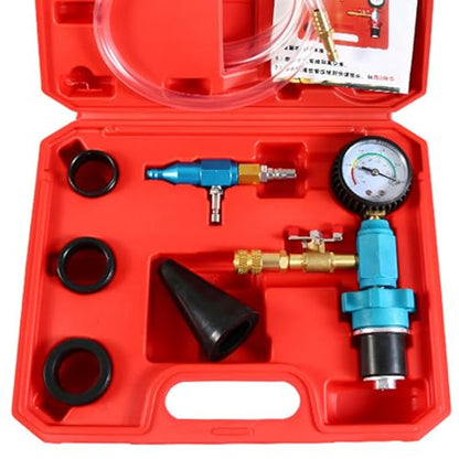 Coolant Vacuum Refill Set Multipurpose Coolant Fill Gadgets Coolant Pressure Tester with Adapter Hoses for Vehicle, Red Storage Case
