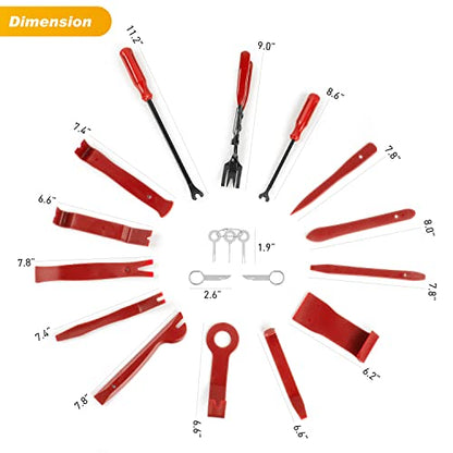 GOOACC 19Pcs Trim Removal Tool Set with Storage Bag | Fastener Clip Removers Auto Plastic Trim Tools Upholstery Pliers & Terminal Tools for Car Panels Audio Systems Red - color: Red