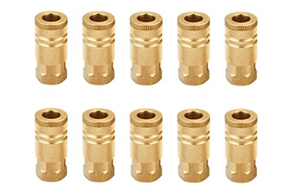 1/4-Inch Brass Female Industrial Coupler, 10 Pack | 1/4 Inch Air Hose Fittings, NPT Female Quick Connector, Air Coupler, For Professional Jobsites and Automotive Shops - size: 1/4 inch NPT Female Coupler, 10 Piece