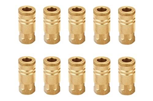 1/4-Inch Brass Female Industrial Coupler, 10 Pack | 1/4 Inch Air Hose Fittings, NPT Female Quick Connector, Air Coupler, For Professional Jobsites and Automotive Shops - size: 1/4 inch NPT Female Coupler, 10 Piece