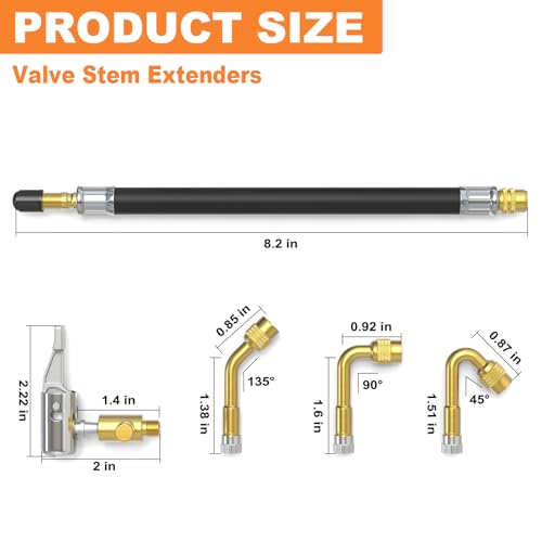 GASHER 5Pcs 8.26in Tire Valve Extenders, Valve Stem Extension with 45°/90°/ 135°Angles & Tire Inflator Hose Adapter - size: 210mm