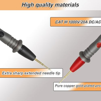 Multimeter Leads Kit, 49-Inch Silicone Test Leads, CAT III 1000V 20A | Premium probe accessories; gold-plated tips; alligator clips; 0.8 mm back probes; fits Fluke, AstroAI and Klein meters