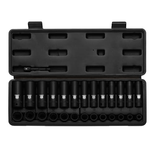 EMENTOL 3/8" Drive Impact Socket Set, 27PCS, Metric(7mm to 19mm), Deep and Shallow, 12 Point, Includes Drill Bit Adapter - size: 3/8" Drive (7mm-19mm),12 Point