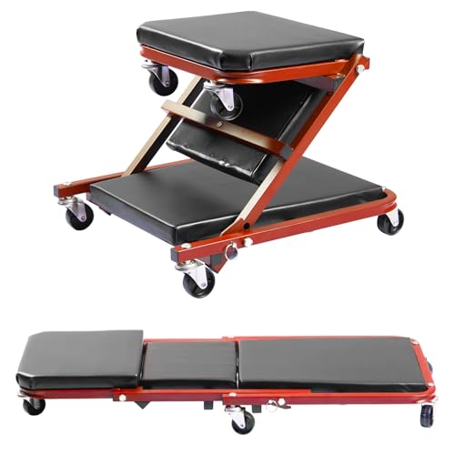 Mechanic Creeper, 300 Lbs Z-Creeper Seat, 36 in 2 in 1 Garage Chair Adjustable Rolling Folding Car Creeper with 6 pcs Wheels for Garage, Shop, Auto Repair, Lay Down or Sit