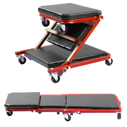 Mechanic Creeper, 300 Lbs Z-Creeper Seat, 36 in 2 in 1 Garage Chair Adjustable Rolling Folding Car Creeper with 6 pcs Wheels for Garage, Shop, Auto Repair, Lay Down or Sit