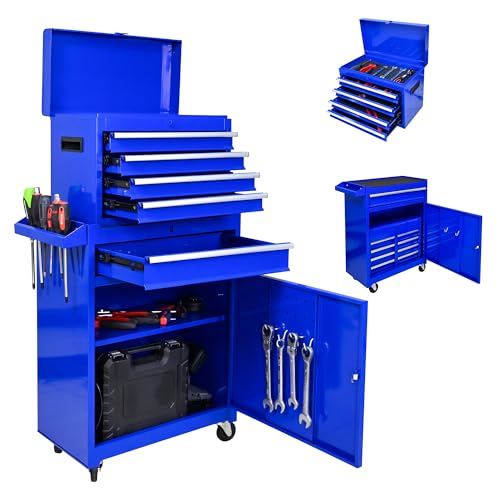 5-Drawer Tool Chest, Rolling Tool Box with Detachable Top Toolbox & Universal Wheels, Tool Cabinet with Lock Bar, Protective Liner & Tool Rack, Metal Storage Cart for Workshop,Garage (Blue) - color: Blue, size: 5 Drawers