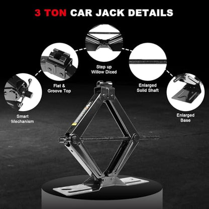 Big RED Car Jack 3Ton/6610 lbs Universal Scissor Jack with Rubber Pad, Portable Tire Changing Kit with Lug Wrench, Emergency Kit for Sedan SUV MPV - size: 3Ton