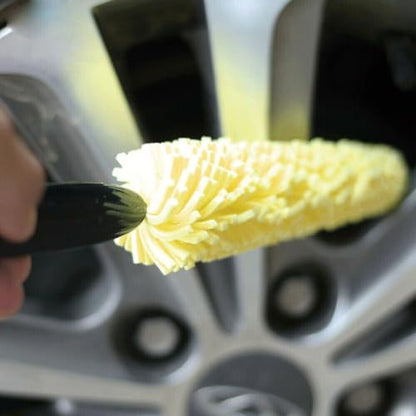 Car Wheel Brush Soft Bristle Rim Cleaner Tool for Tire Washing - Flexible Sponge Head Removes Brake Dust on SUV Truck - 35cm Yellow
