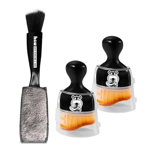 H.O.W 3PCS Car Interior Detailing Brushes Kits Automotive Cleaning Dual Head Brush for Air Vent Seat Crevice Dashboard Leather Air Conditioner
