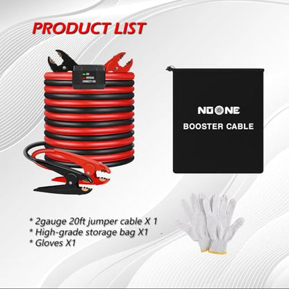 NOONE Heavy Duty Jumper Cables, 2 Gauge 20Feet 800Amp Automotive Booster Cables with Reverse Polarity Protection for Car, SUV and Truck, Jumper Cables Kit with Carry Bag - size: 2Gauge x 20FT