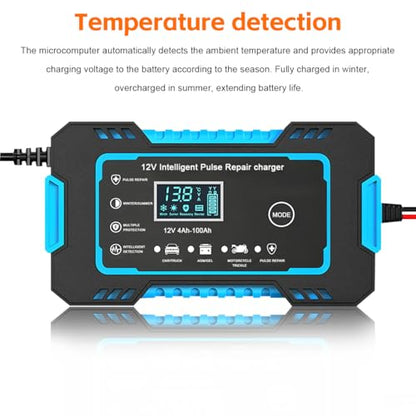 Mandark Car Battery Charger, 12V 6A Smart Fully Automotive Battery Trickle Charger, Portable Vehicle Battery Maintainer Desulfator with Temperature Compensation, Universal for SUV RV Truck (Blue) - color: Blue