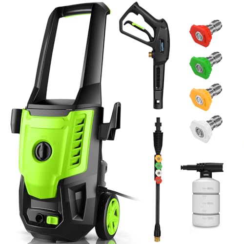 Electric Pressure Washer 5000 PSI 4.0GPM Portable Power Washer with 4 QC Nozzles, 500ML Foam Cannon for Cars/Fences/Driveways/Home/Patios Cleaning, Green - color: Green