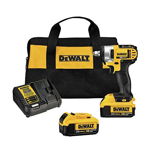 DEWALT 20V MAX* Cordless Impact Wrench Kit with Hog Ring, 1/2-Inch (DCF880HM2), Yellow