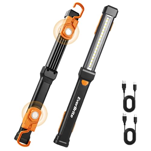 EverBrite 1000LM Magnetic Work Light, Rechargeable LED Mechanic Light with Dual Magnetic Bases & 360° Hanging Hooks, 4 Modes Under Hood Work Light for Car Repair, Garage, Emergency, 1 Pack Black - color: Black