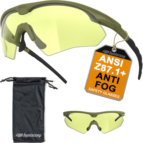 HTS HUNTERSKY S53 Anti Fog Tactical Shooting Range Safety Glasses ANSI Z87.1 Ballistic Eye Protection Hunting Airsoft Riding - color: S53 Green / Yellow
