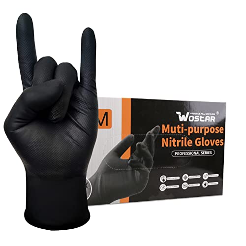 Wostar Black Nitrile Disposable Gloves Medium 8 Mil 100Pcs Latex & Powder-Free Industrial Raised Diamond Texture Black Gloves - color: Black Medium 8mil 100pcs, size: Medium ( 100pcs a box)