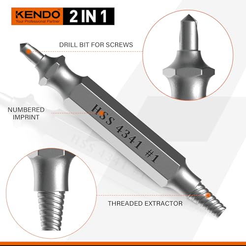 KENDO 6PC HSS Damaged Screw Extractor Set - Remover for Stripped Screws Nuts & Bolts, Drill Bit Tools for Easy Removal of Rusty & Broken Hardware, Easy Removal of Rusty Broken Hardware Gift - style: 6-PC