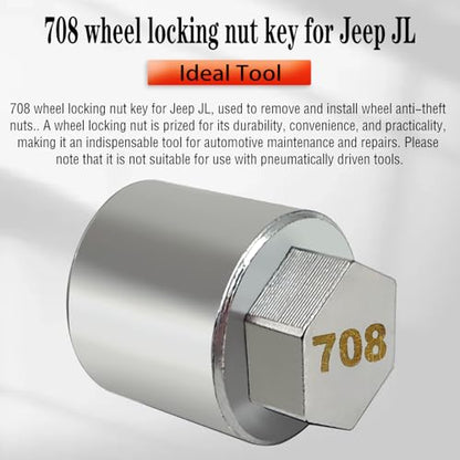 JL 708 for 27mm Nuts, Wheel Locking Nut Key for Jeep (JL) Dodge | Wheel Lock Nut Socket Adapter, Anti-Theft Lug Nut Removal Tool, Anti-Theft Screw Remover, Repair Tool, Tyre Fitting, garage - size: 708