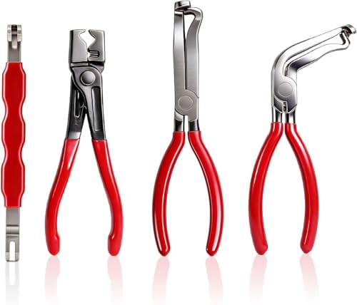 4 Piece Automotive Electrical Disconnect Pliers Set for Cars - Electrical Plug Connector Removal Tool, Connector Separator and Hose Clamp Pliers Set
