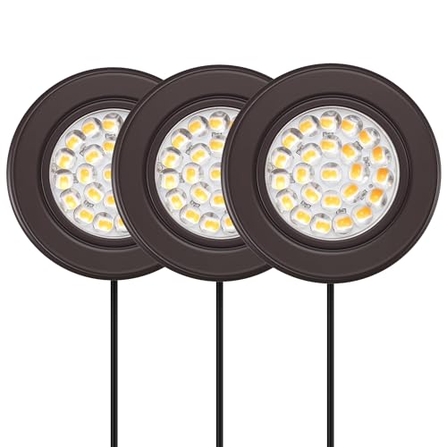 GETINLIGHT 2.5" Wide 3000K Dimmable LED Puck Lights Kit, Plug-in Installation with Recessed or Surface Mounted, Bronze Finish Over Metal Construction, Set of 3, IN-0113-3-BZ - color: Matte Bronze