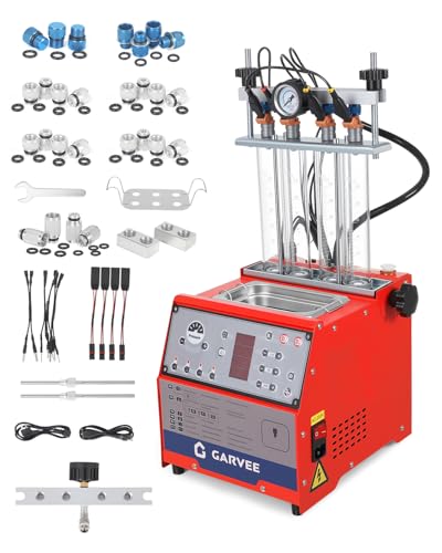 Garvee Fuel Injector Cleaner Tester 4-Cylinder 11 Test Modes 12V, Ultrasonic GDI Injector Cleaning Machine, 0-10 bar, Pulse Width (0.1-25ms), Resistance Test, Digital Display, Supports GDI Injectors - size: 4-Cylinder Model， 2-in-1