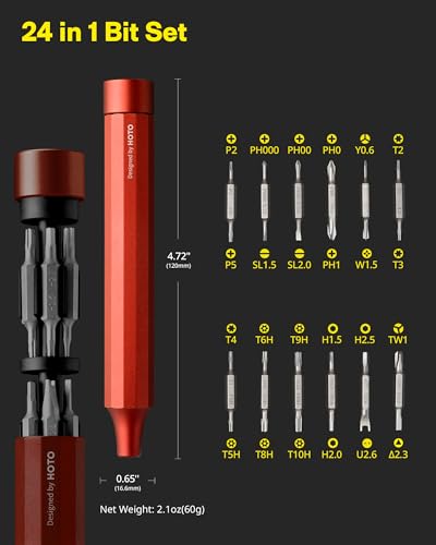 HOTO 24 in 1 Mini Screwdriver Set, Magnetic Torx Bit Set, Eyeglass Repair Kit, EDC Pen Screwdriver for Electronics, Watches, Phones, Laptops, Cameras, Gadgets for Men, Cinnabar Red - color: Cinnabar Red