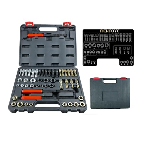 49PCS Thread Repair Thread Chaser Tool Set for Automotive Wheel Stud Spark Plug Engine | Metric SAE Bolt Restorer Kit with File, Nut Rethreader - size: 49 Pcs