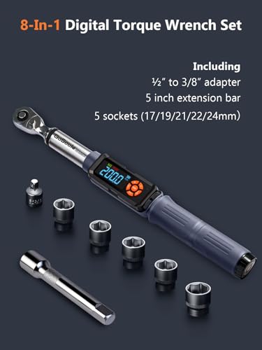 Goseek Upgraded Rechargeable Digital Torque Wrench 90 Tooth, 7.4-147.5 Ft-lbs/10-200Nm, 1/2'' Drive Electric Torque Wrench with Buzzer & LED & Vibration for Motorcycle Car Tires Repair