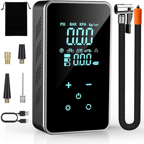 OAF Portable Tire Inflator Air Compressor – Cordless 150 PSI Digital Car Tire Pump with Auto Shut-Off, LED Light & Nozzles for Car, Motorcycle, Bike, Balls & Inflatables