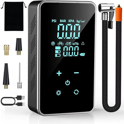OAF Portable Tire Inflator Air Compressor – Cordless 150 PSI Digital Car Tire Pump with Auto Shut-Off, LED Light & Nozzles for Car, Motorcycle, Bike, Balls & Inflatables