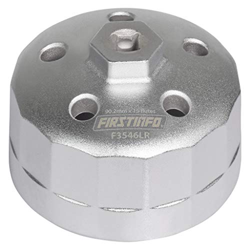 FIRSTINFO 3/8 Drive 90.2mm 15-Flute Oil Filter Wrench for Land Rover/Jaguar | Fits 3.0L and 5.0L Gas Engines • Chrome-plated finish • 25Nm install torque • Removal/install use • slip-free grip - size: 90.2mm for Land Rover
