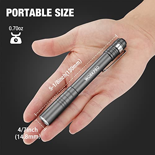 WORKPRO LED Pen Light, Aluminum Pen Flashlights, Pocket Flashlight with Clip for Inspection, Emergency, Everyday, 2AAA Batteries Include, Gray(4-Pack) - color: Gray